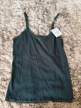 Dark Green Lace-Trim Ribbed Camisole